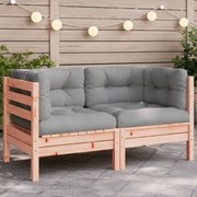 vidaXL Sofá de canto p/ jardim c/ almofadões madeira de douglas maciça