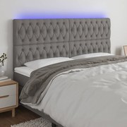 Cabeceira de cama c/ LED tecido 200x7x118/128 cm cinza-escuro