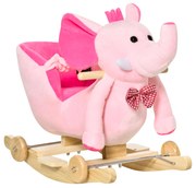 HOMCOM Cavalo Baloiço com Rodas e Forma de Elefante com Músicas Infantis e Cinto de Segurança 60x35x45 cm Rosa