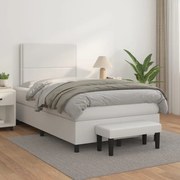 vidaXL Cama com molas/colchão 120x200 cm couro artificial branco
