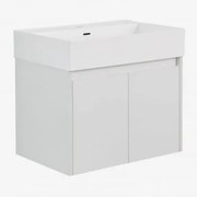 Conjunto De Móvel De Casa De Banho Suspenso Em Madeira Com Lavatório Integrado Genevie Branco Fosco - Sklum