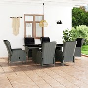 vidaXL 7 pcs conj. jantar exterior + almofadões vime PE cinzento-claro