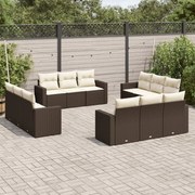 vidaXL 12 pcs conjunto de sofás jardim com almofadões vime PE castanho