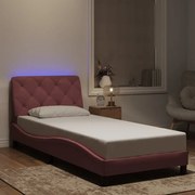 vidaXL Estrutura de cama c/ luzes LED 90x190 cm veludo rosa