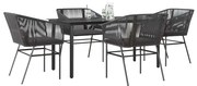 vidaXL Conjunto de jantar jardim 5 peças almofadas vidro vime PE preto
