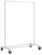 Cabideiro SONGMICS, Cabideiro com Rodas, Cabideiro Resistente, Suporta 90 kg, Design Industrial, Cabideiro com 1 Varão e Prateleira, para Quarto e Lavanderia, Branco HSR061W01