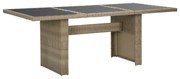 Mesa de jantar jardim 200x100x74 cm vidro e vime PE castanho