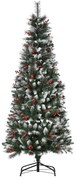HOMCOM Árvore de Natal 180 cm Artificial Ignífugo com 539 Ramos 51 Bagas Folhas de PVC Base Dobrável e Suporte Metálico Verde | Aosom Portugal