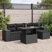 6 pcs conjunto sofás de jardim c/ almofadões vime PE preto