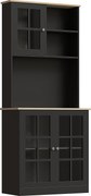 HOMCOM Armário de Cozinha com Prateleiras e Portas de Vidro  Armário Alto de Cozinha para Pequenos Eletrodomésticos e Louças 80x37x183 cm Preto | Aosom Portugal