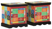 vidaXL Mesa de cabeceira 2 pcs multicor madeira de mangueira maciça