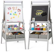 Cavalete infantil frente e verso com quadro branco magnético e quadro negro - verde escuro