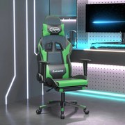 Cadeira gaming massagens c/ apoio pés couro artif. preto/verde