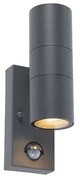 Candeeiro de parede exterior antracite com sensor de movimento 2 luzes IP44 - Duo