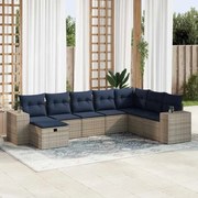 vidaXL 8 pcs conjunto sofás de jardim c/ almofadões vime PE cinzento