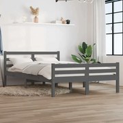 Estrutura de cama 140x190 cm madeira maciça cinzento