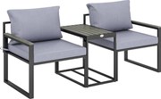 Outsunny Conjunto para varanda 3 peças 2 poltronas com mesa almofadas com capas removíveis e respiráveis Cinza | Aosom Portugal