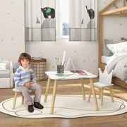 Mesa Infantil com 2 Cadeiras com Encosto em Forma de Coroa para Crianças de 3-6 Anos para Sala de Jogos Dormitório Branco