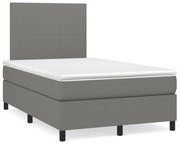 vidaXL Cama box spring c/ colchão e LED 120x190 cm tecido cinza-escuro