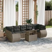 vidaXL 8 pcs conjunto sofás de jardim c/ almofadões vime PE cinzento