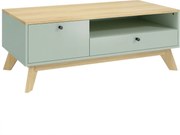 HOMCOM Mesa de centro para sala, mesa lateral retangular com gaveta, porta e compartimento aberto, verde claro e carvalho | Aosom Portugal