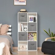 Estante para Livros de 8 Cubos Estante Modular com 4 Cestos Removíveis de TNT para Escritório Estúdio Dormitório 61,5x30x121,6cm Branco e Cinza