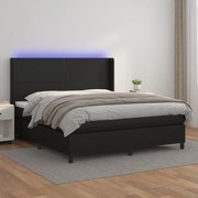 Cama box spring c/ colchão/LED 180x200cm couro artificial preto