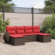 vidaXL 6 pcs conjunto de sofás jardim c/ almofadões vime PE castanho