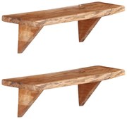 Prateleiras de parede 2 pcs 60x20x16cm madeira de acácia maciça