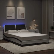 vidaXL Estrutura cama c/ luzes LED 140x200cm couro artif. branco/preto