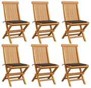 vidaXL Cadeiras de jardim c/ almofadões cinza-acast. 6 pcs teca maciça