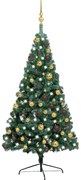 Meia árvore Natal artificial pré-iluminada c/ bolas verde