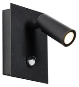 Candeeiro de parede exterior preto com sensor de movimento LED IP54 - Simon Moderno