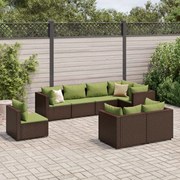 8 pcs conjunto lounge de jardim c/ almofadões vime PE castanho