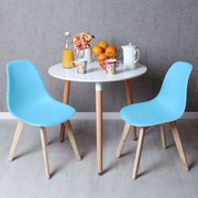 Conjunto Mesa Tower Redonda 80 cm Branca e Pack 2 Cadeiras Kelen - Azul céu