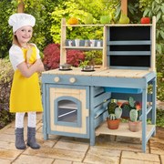 Cozinha de Brincar 2 em 1 para exterior 80 x 49 x 94 cm com torneira removível e cestos metálicos para crianças de 3 a 8 anos, azul