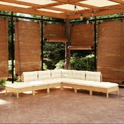 7 pcs conjunto lounge de jardim c/ almofadões cor creme pinho