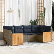 vidaXL 6 pcs conjunto sofás p/ jardim c/ almofadões vime PE cinzento