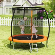 Trampolim para exterior com cerca de segurança, escada e pernas curvas robustas para crianças e adultos, 244 cm, laranja