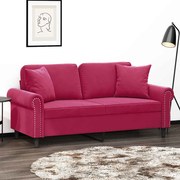 vidaXL Sofá 2 lug. + almofadas decorativas 140cm veludo vermelho tinto