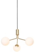 Moderno candeeiro suspenso dourado com vidro opalino 3 luzes - Coby Art Deco