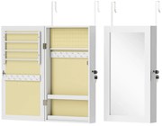 HOMCOM Espelho Joalheiro de Parede Armário para Jóias com Fechadura e Vários Compartimentos para Colares Anéis Pulseiras Branco e Creme | Aosom Portugal