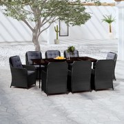 9 pcs conjunto de jantar para jardim preto