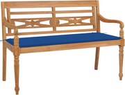vidaXL Banco Batávia c/ almofadão azul real 120 cm teca maciça