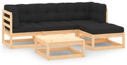 vidaXL 5 pcs conjunto lounge de jardim c/ almofadões pinho maciço
