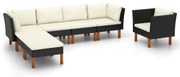 7 pcs conj. lounge jardim vime PE e madeira de eucalipto preto