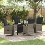 vidaXL Conjunto de Jantar de Jardim com 5 Peças e Almofadas em Rattan Poly Cinza