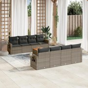 vidaXL 9 pcs conjunto sofás p/ jardim com almofadões vime PE cinzento