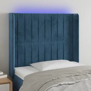 Cabeceira cama c/ luzes LED veludo 103x16x118/128cm azul-escuro