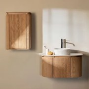 Conjunto De Móvel De Casa De Banho Suspenso 90x50 Cm Em Madeira Carsone Madeira Natural & Madeira Natural & Cerâmica Redonda Riscas - Sklum